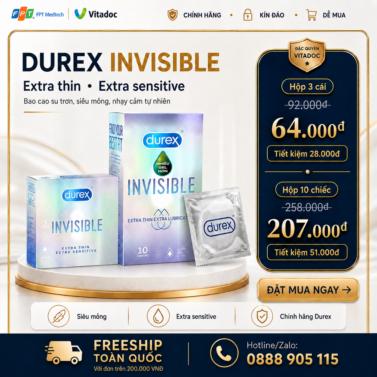 Voucher ưu đãi BAO CAO SU DUREX INVISIBLE