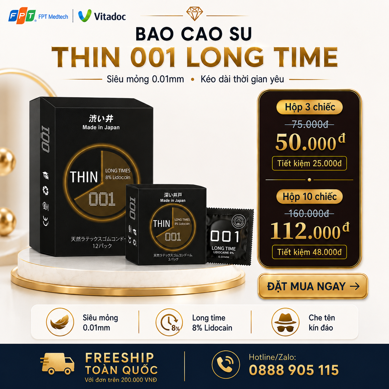 Voucher ưu đãi BAO CAO SU THIN TRƠN 001 LONG TIME