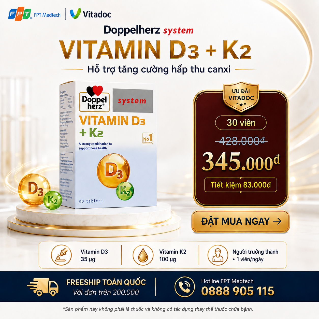 Voucher ưu đãi VITAMIN D3K2 DOPPELHERZ