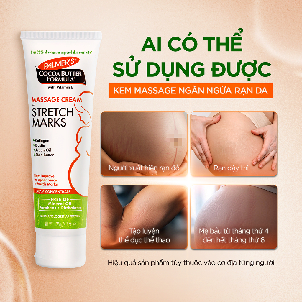 Kem Ngăn Ngừa Và Giảm Vết Rạn Khi Mang Thai Palmer's Cocoa Butter Formula Massage Cream For Stretch Marks Cream Concentrate 125G - Ảnh 4