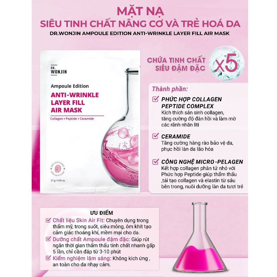 Hộp 10 Mặt nạ tăng sinh collagen cấp tốc Dr Wonjin Instant Repair Triple Peptide Wrinkle Solution 30ML - Ảnh 3