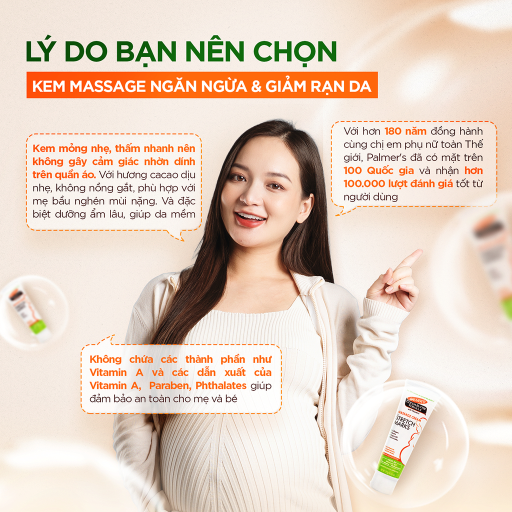 Kem Ngăn Ngừa Và Giảm Vết Rạn Khi Mang Thai Palmer's Cocoa Butter Formula Massage Cream For Stretch Marks Cream Concentrate 125G - Ảnh 7