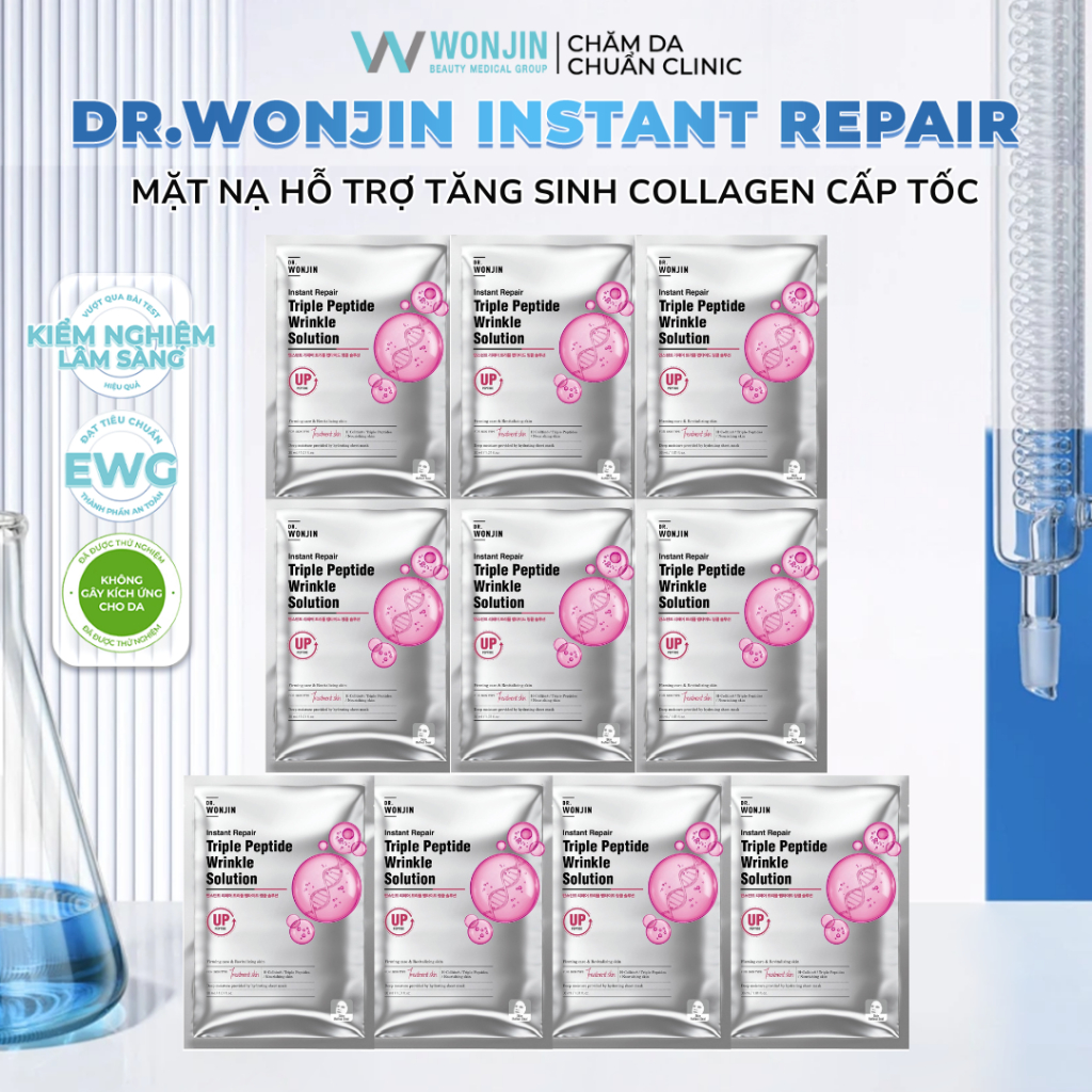 Hộp 10 Mặt nạ tăng sinh collagen cấp tốc Dr Wonjin Instant Repair Triple Peptide Wrinkle Solution 30ML