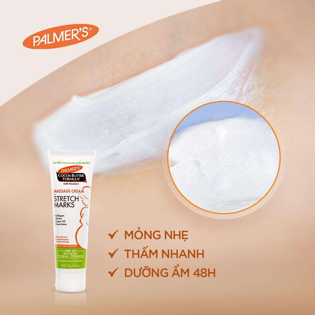 Kem Ngăn Ngừa Và Giảm Vết Rạn Khi Mang Thai Palmer's Cocoa Butter Formula Massage Cream For Stretch Marks Cream Concentrate 125G - Ảnh 6
