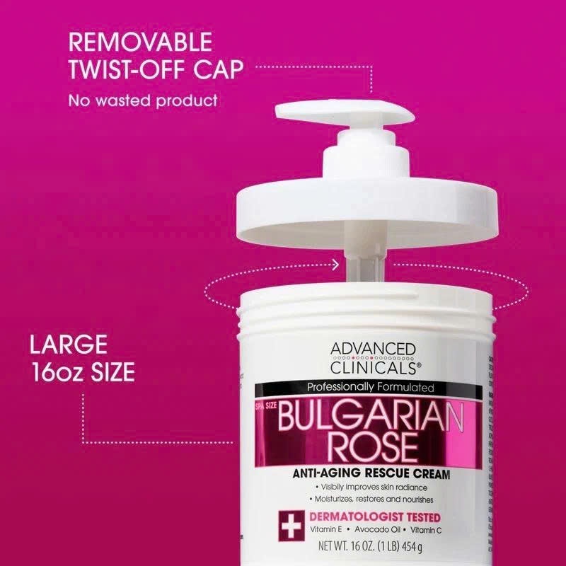 Kem Dưỡng Làm Dịu, Cấp Ẩm Cho Da Khô, Da Có Dấu Hiệu Lão Hóa Advanced Clinicals Bulgarian Rose 454ML - Ảnh 2