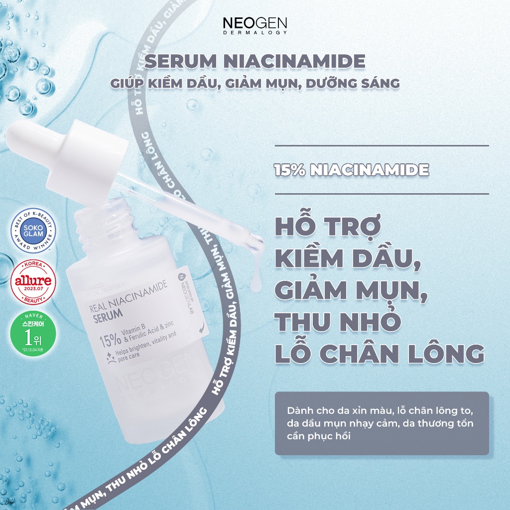 Tinh chất Niacinamide 15% Kiềm Dầu Giảm Mụn Dưỡng Sáng Da Neogen Dermalogy Real Firming 30ML - Ảnh 2