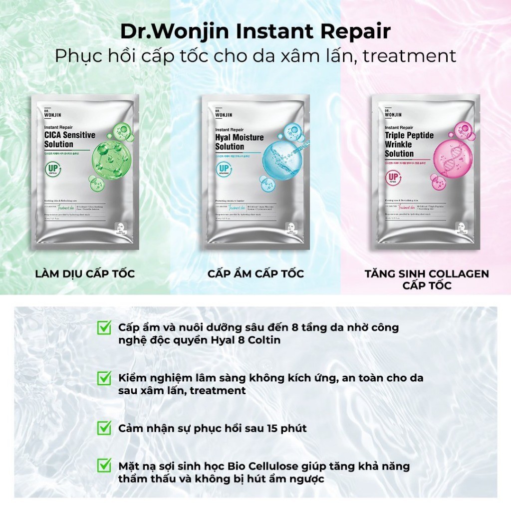 Hộp 10 Mặt Nạ Phục Hồi Da Xâm Lấn, Cấp Ẩm Sâu Dr Wonjin Instant Repair Cica Sensitive Solution 30ML - Ảnh 6