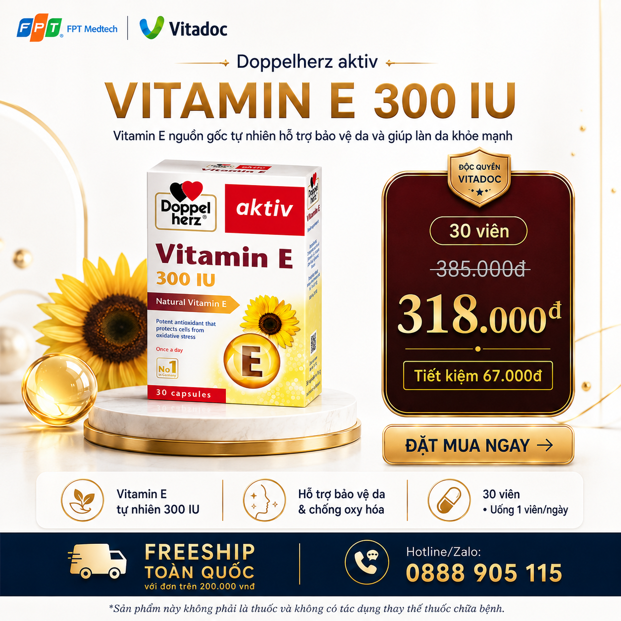Voucher ưu đãi VITAMIN E 300 IU DOPPELHERZ